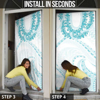 Aloha Lei Onaona Door Cover Teal Hawaiian Tribal Pattern - Polynesian Pride