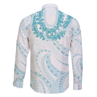 Aloha Lei Onaona Family Matching Off The Shoulder Long Sleeve Dress and Hawaiian Shirt Teal Hawaiian Tribal Pattern