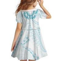 Aloha Lei Onaona Family Matching Off Shoulder Short Dress and Hawaiian Shirt Teal Hawaiian Tribal Pattern