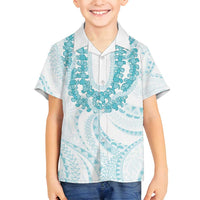 Aloha Lei Onaona Family Matching Puletasi and Hawaiian Shirt Teal Hawaiian Tribal Pattern