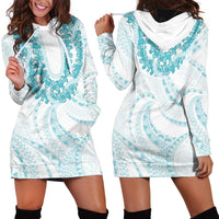 Aloha Lei Onaona Hoodie Dress Teal Hawaiian Tribal Pattern