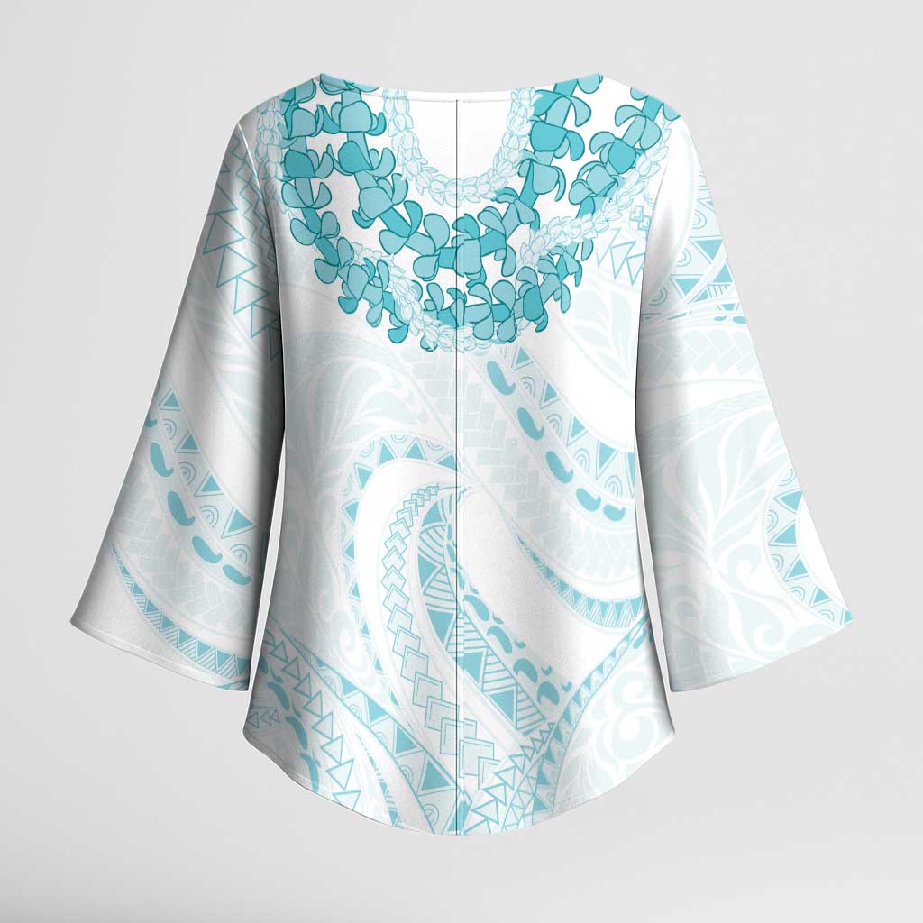 Aloha Lei Onaona Kimono Sleeve Blouse Teal Hawaiian Tribal Pattern - Polynesian Pride