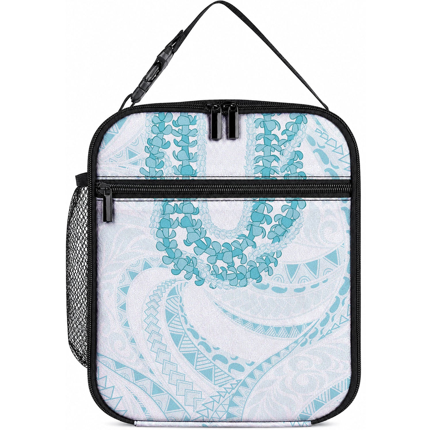 Aloha Lei Onaona Lunch Bag Teal Hawaiian Tribal Pattern