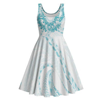 Aloha Lei Onaona Midi Dress Teal Hawaiian Tribal Pattern - Polynesian Pride