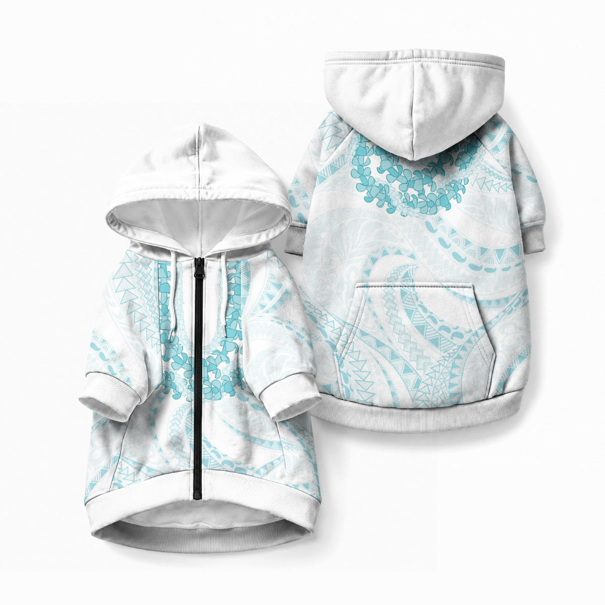 Aloha Lei Onaona Pet Hoodie Teal Hawaiian Tribal Pattern LT9 Zip-up Teal - Polynesian Pride