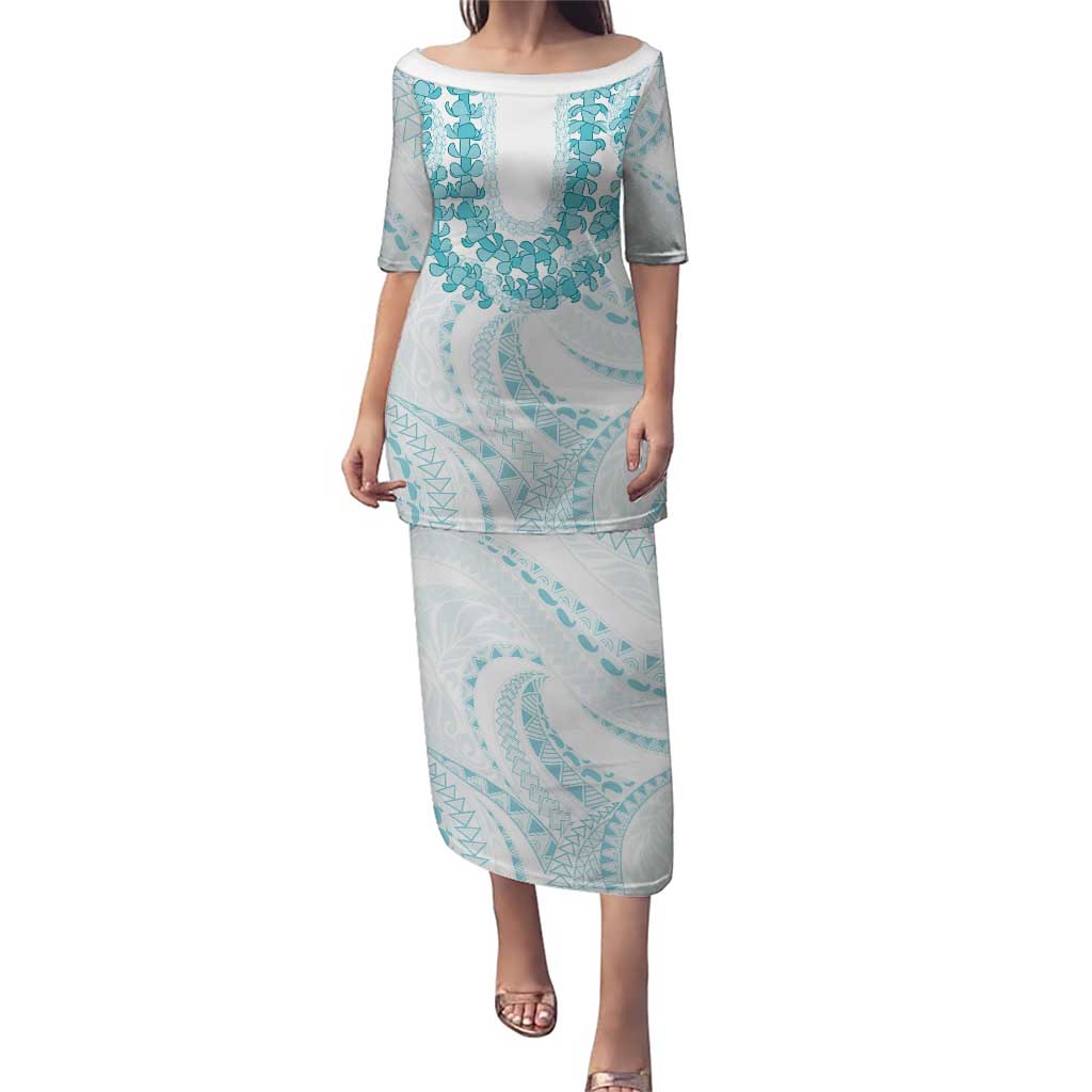 Aloha Lei Onaona Puletasi Teal Hawaiian Tribal Pattern