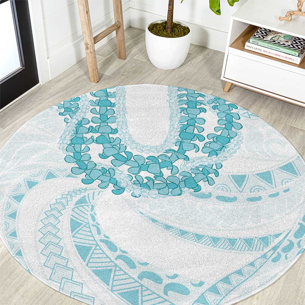 Aloha Lei Onaona Round Carpet Teal Hawaiian Tribal Pattern
