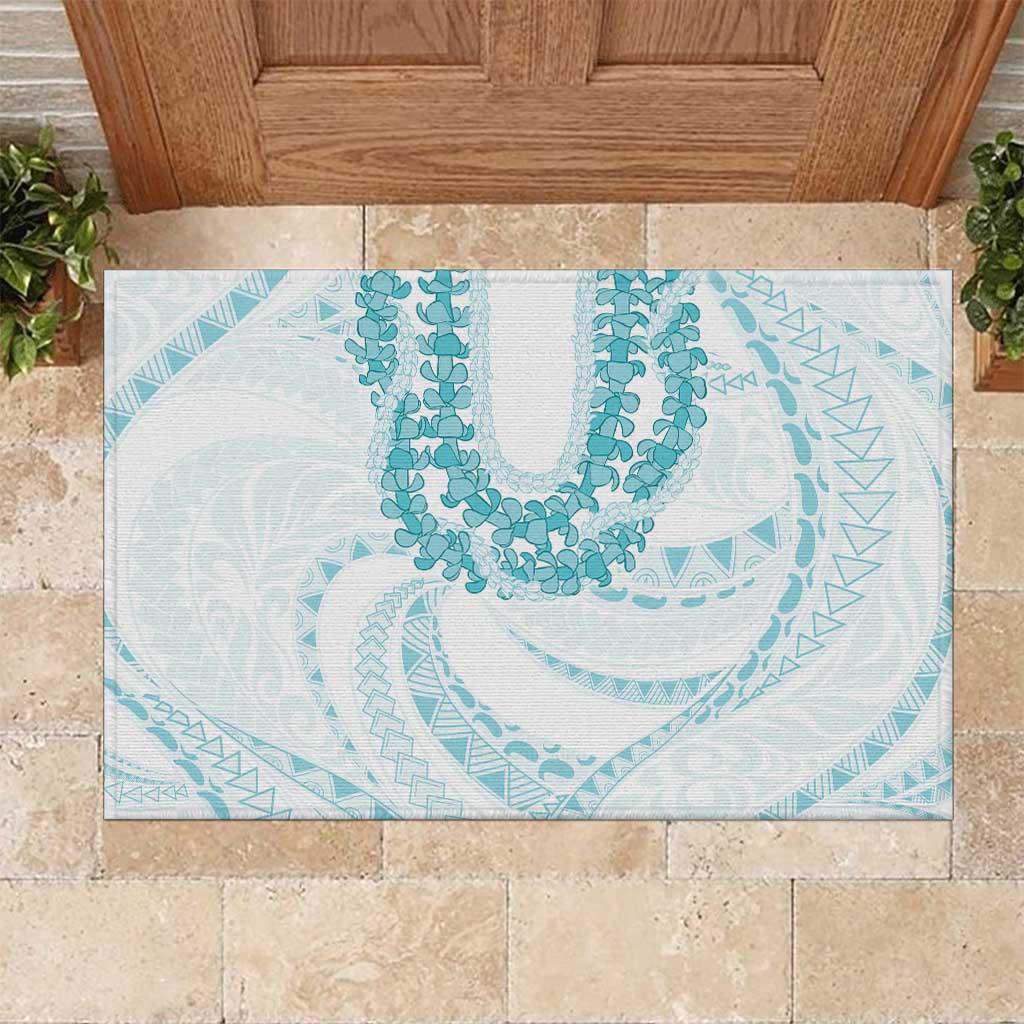 Aloha Lei Onaona Rubber Doormat Teal Hawaiian Tribal Pattern
