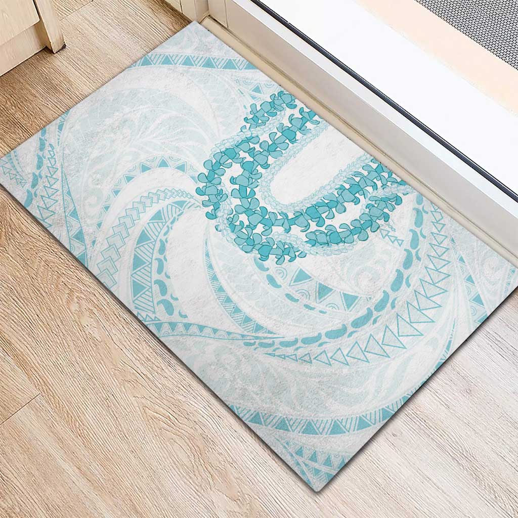 Aloha Lei Onaona Rubber Doormat Teal Hawaiian Tribal Pattern