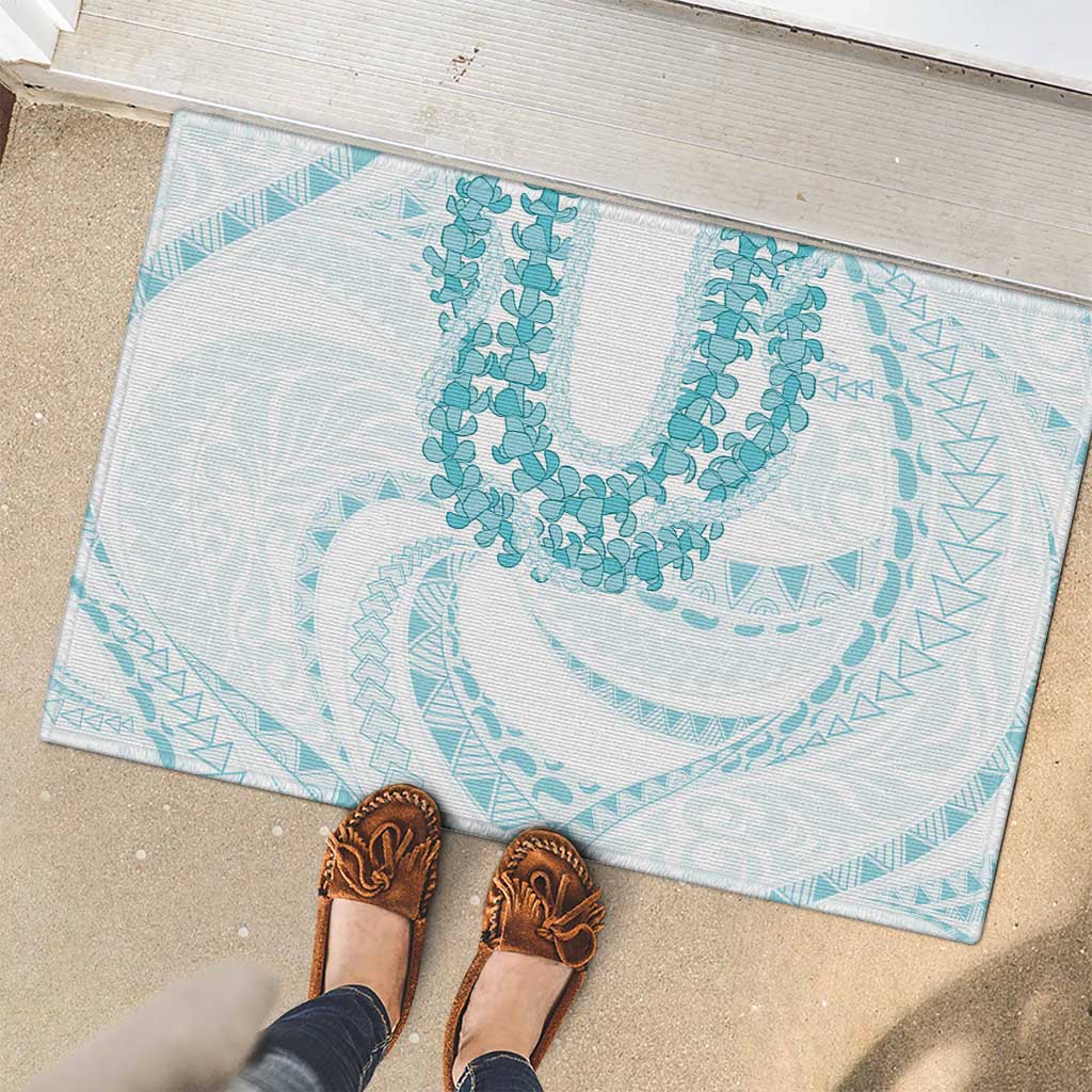 Aloha Lei Onaona Rubber Doormat Teal Hawaiian Tribal Pattern