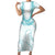 Aloha Lei Onaona Short Sleeve Bodycon Dress Teal Hawaiian Tribal Pattern