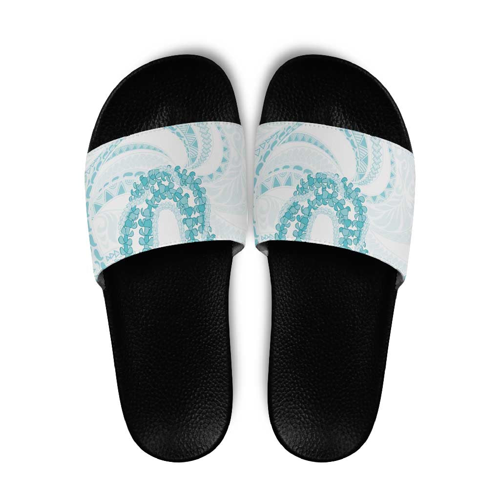 Aloha Lei Onaona Slide Sandals Teal Hawaiian Tribal Pattern - Polynesian Pride