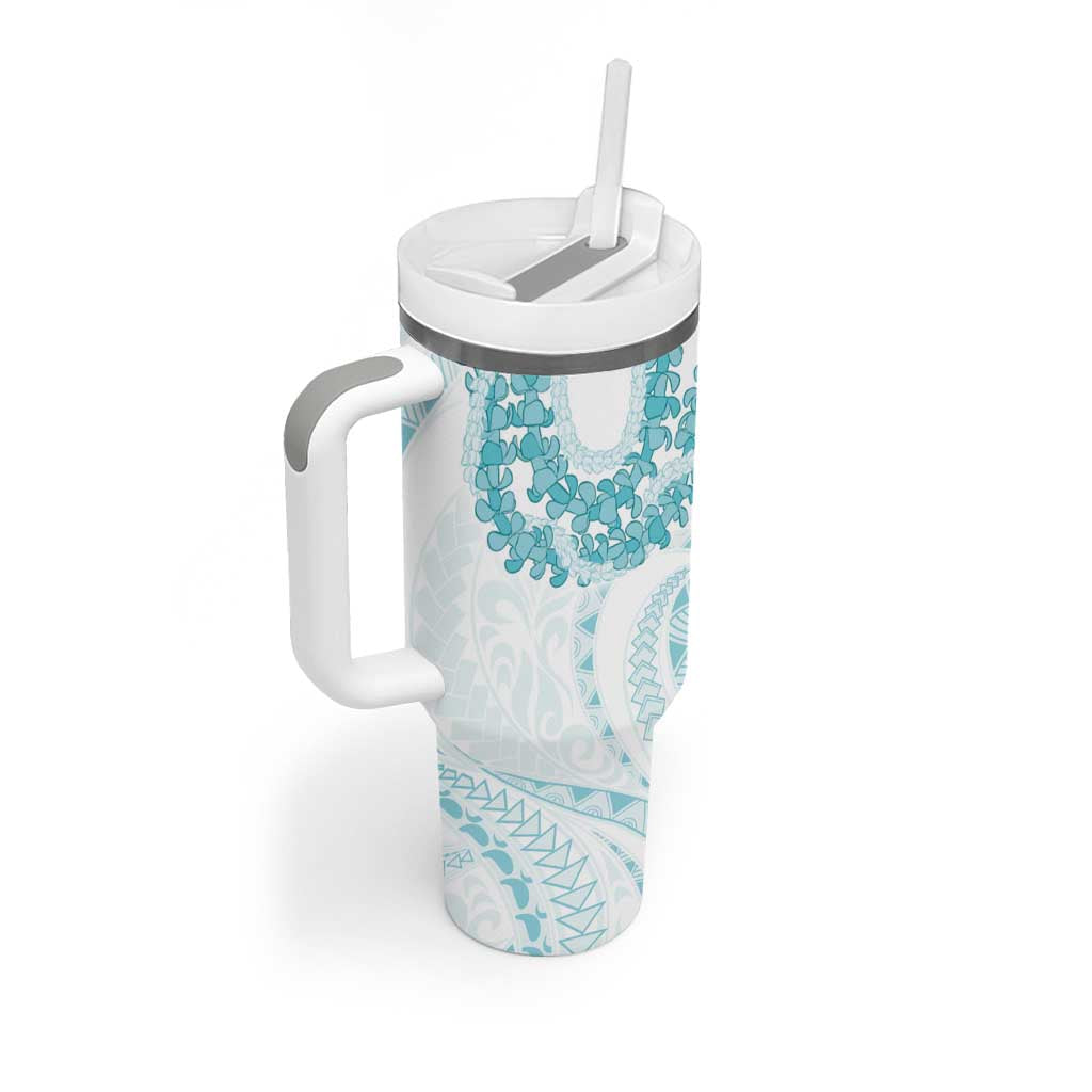 Aloha Lei Onaona Tumbler With Handle Teal Hawaiian Tribal Pattern