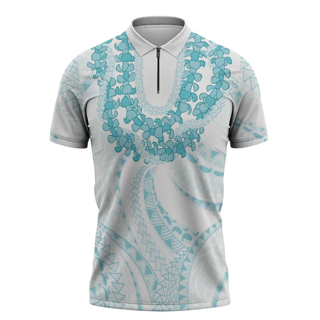 Aloha Lei Onaona Zipper Polo Shirt Teal Hawaiian Tribal Pattern - Polynesian Pride
