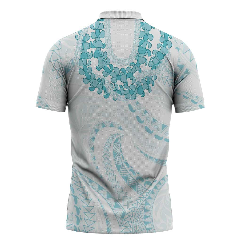 Aloha Lei Onaona Zipper Polo Shirt Teal Hawaiian Tribal Pattern - Polynesian Pride