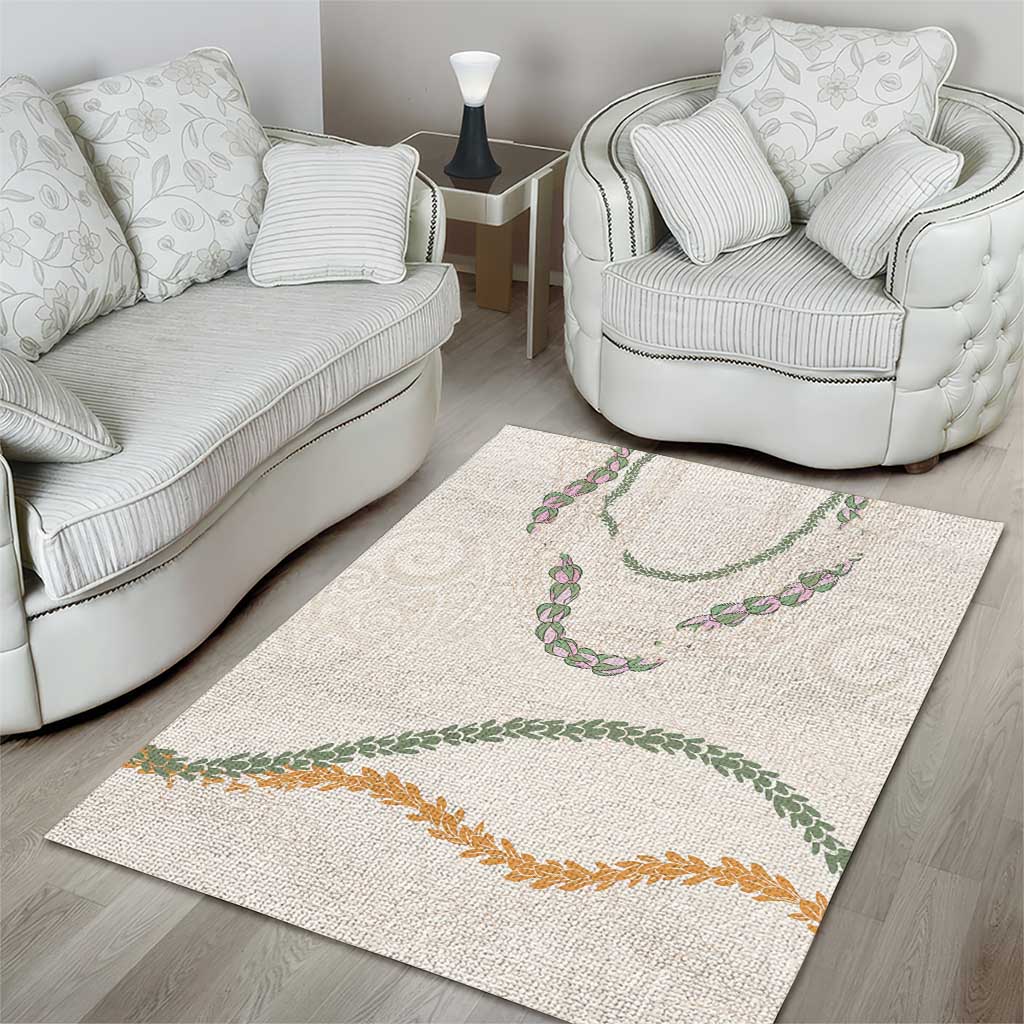 Aloha Lei Mikioi Area Rug Beige Polynesian Tribal Tatau Pattern