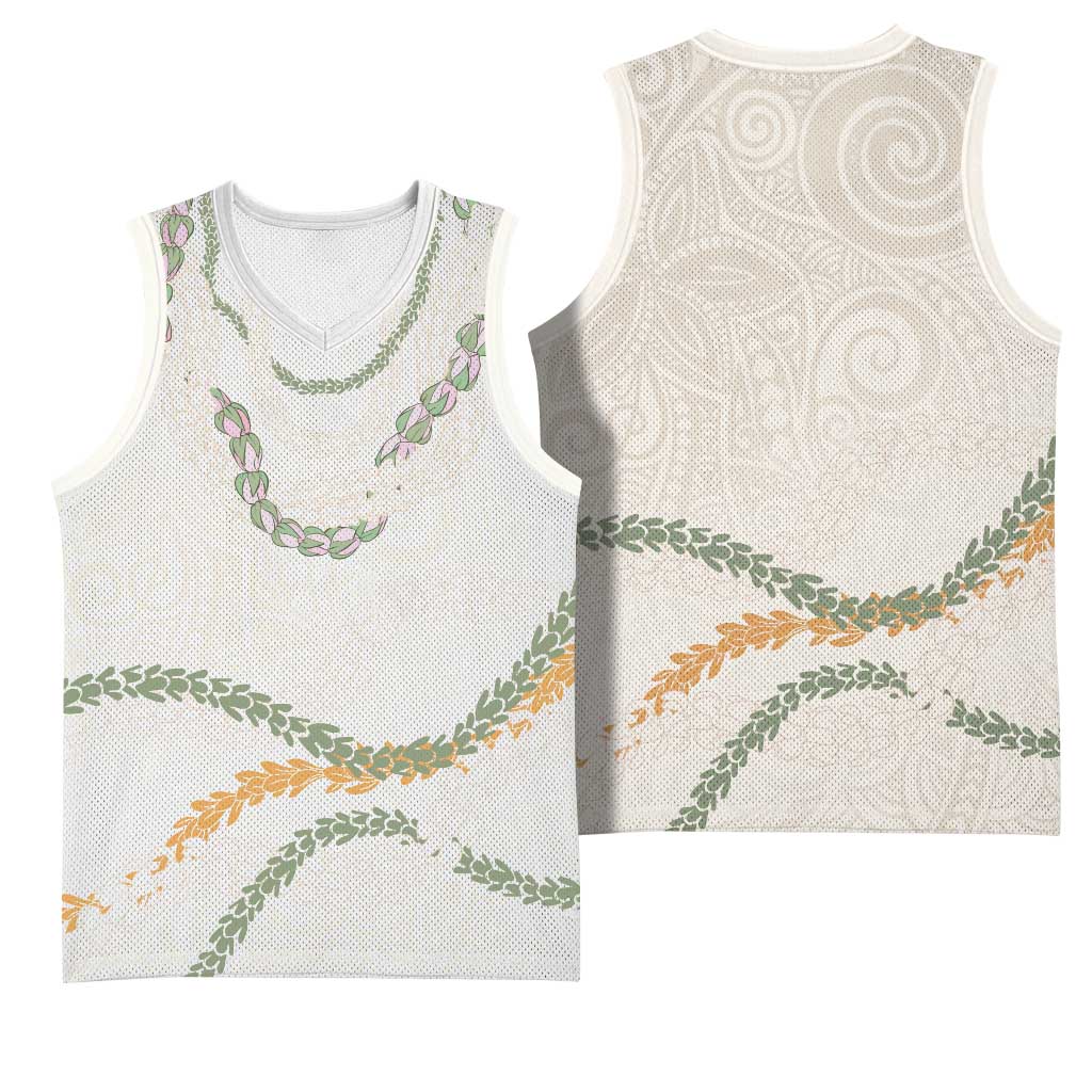 Aloha Lei Mikioi Basketball Jersey Beige Polynesian Tribal Tatau Pattern - Polynesian Pride