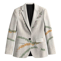Aloha Lei Mikioi Blazer Beige Polynesian Tribal Tatau Pattern - Polynesian Pride
