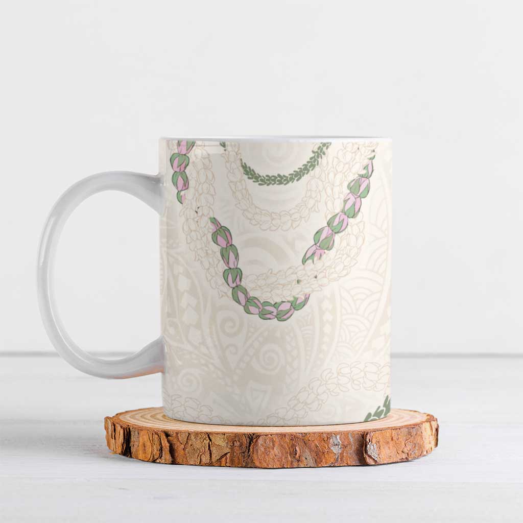 Aloha Lei Mikioi Ceramic Mug Beige Polynesian Tribal Tatau Pattern - Polynesian Pride