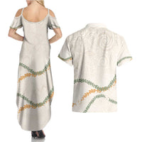 Aloha Lei Mikioi Couples Matching Summer Maxi Dress and Hawaiian Shirt Beige Polynesian Tribal Tatau Pattern