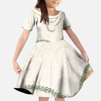 Aloha Lei Mikioi Family Matching Mermaid Dress and Hawaiian Shirt Beige Polynesian Tribal Tatau Pattern