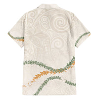 Aloha Lei Mikioi Family Matching Off The Shoulder Long Sleeve Dress and Hawaiian Shirt Beige Polynesian Tribal Tatau Pattern