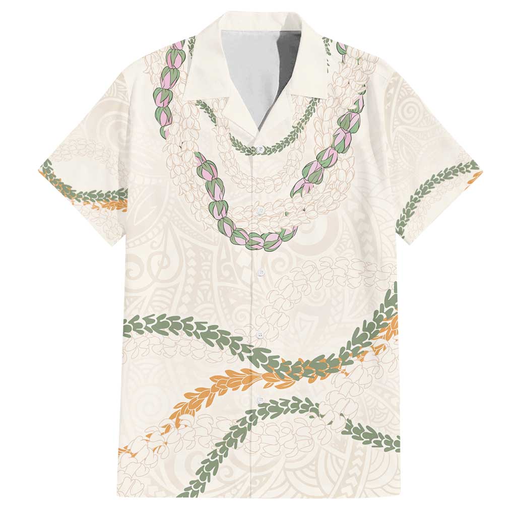 Aloha Lei Mikioi Family Matching Off Shoulder Short Dress and Hawaiian Shirt Beige Polynesian Tribal Tatau Pattern