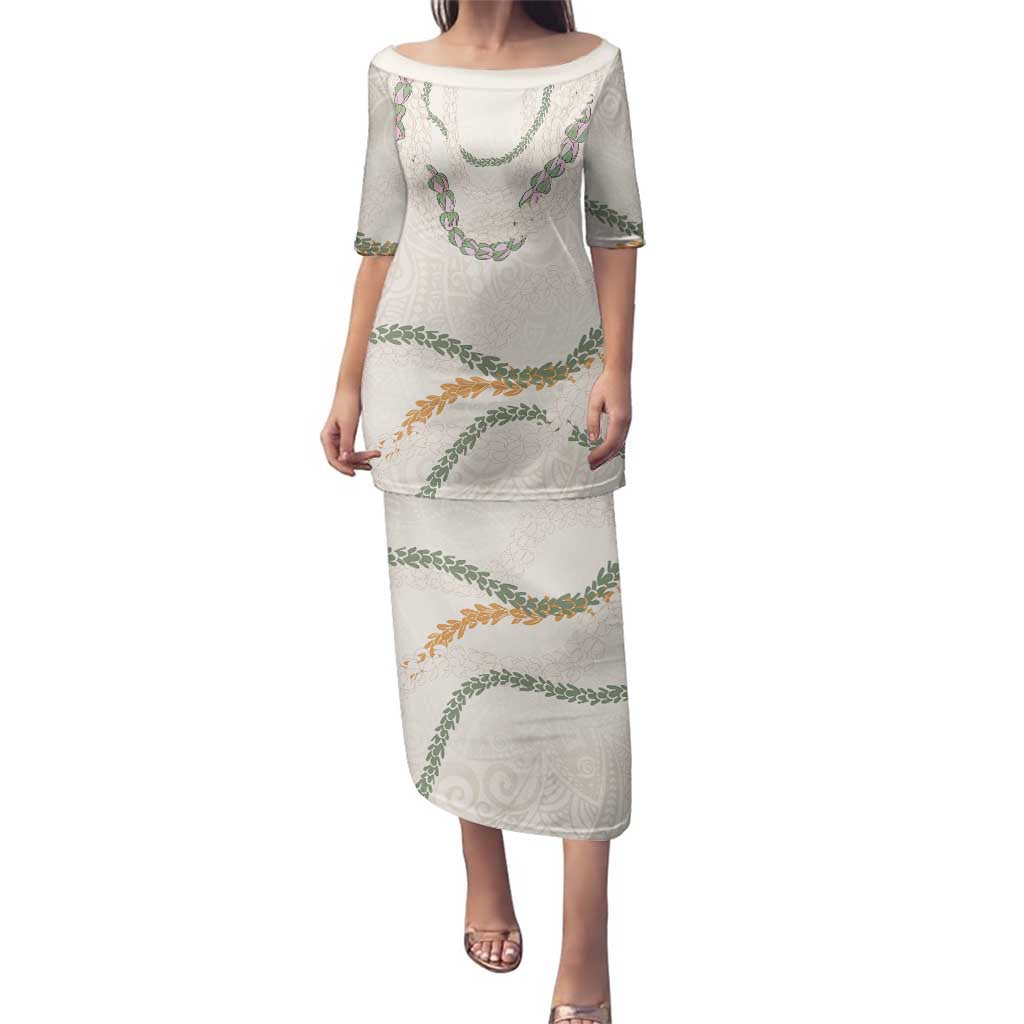 Aloha Lei Mikioi Family Matching Puletasi and Hawaiian Shirt Beige Polynesian Tribal Tatau Pattern