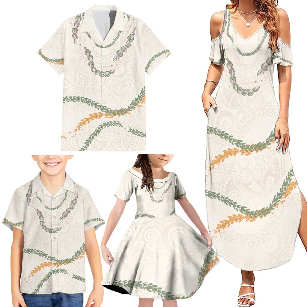 Aloha Lei Mikioi Family Matching Summer Maxi Dress and Hawaiian Shirt Beige Polynesian Tribal Tatau Pattern