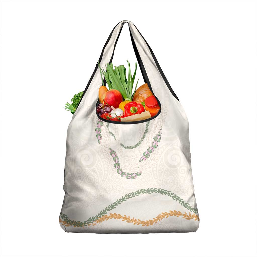 Aloha Lei Mikioi Grocery Bag Beige Polynesian Tribal Tatau Pattern
