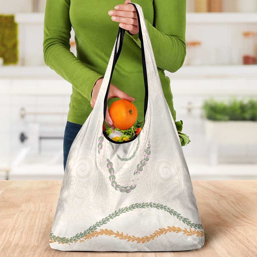 Aloha Lei Mikioi Grocery Bag Beige Polynesian Tribal Tatau Pattern