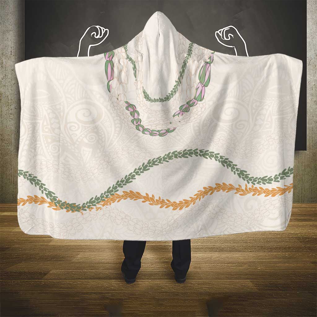 Aloha Lei Mikioi Hooded Blanket Beige Polynesian Tribal Tatau Pattern