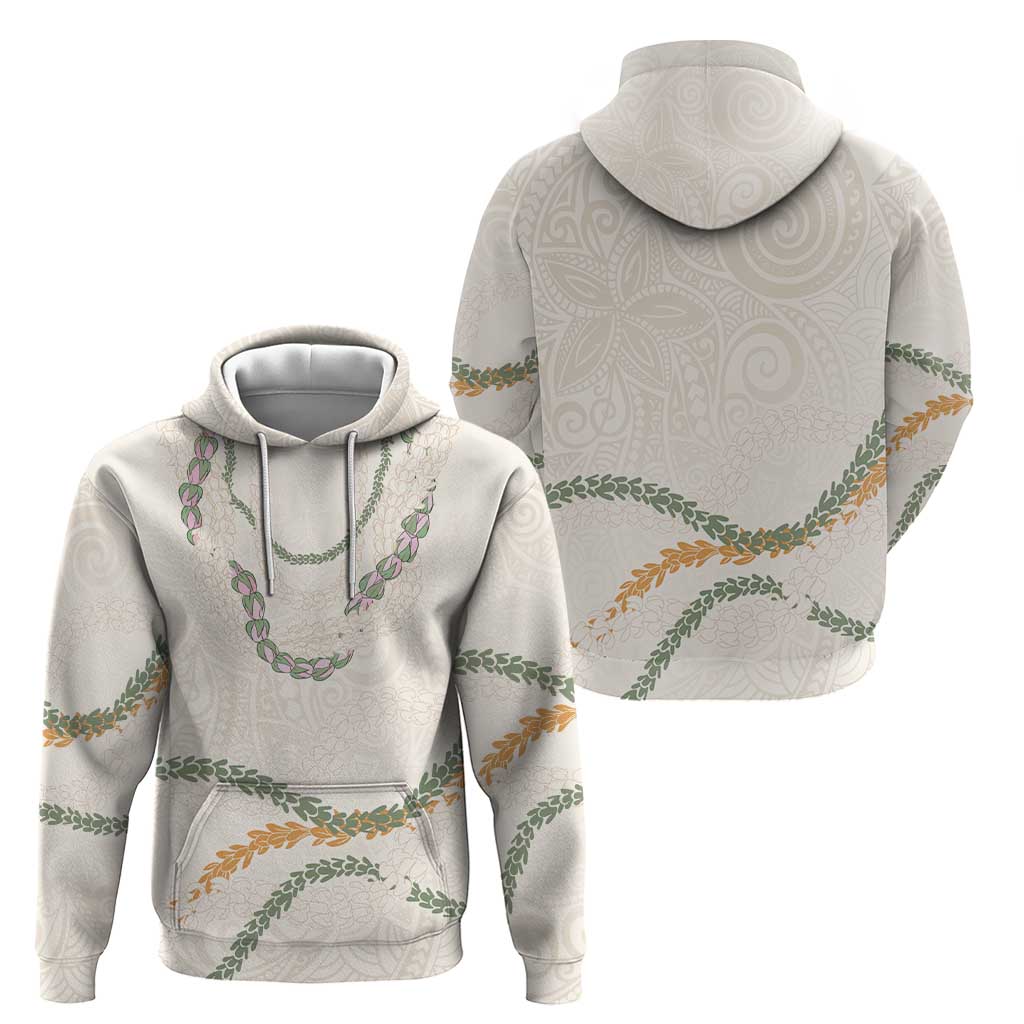 Aloha Lei Mikioi Hoodie Beige Polynesian Tribal Tatau Pattern