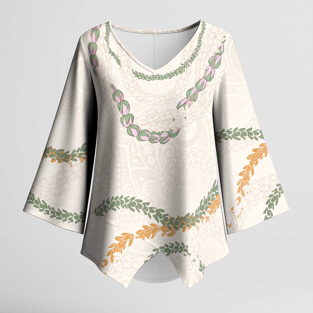 Aloha Lei Mikioi Kimono Sleeve Blouse Beige Polynesian Tribal Tatau Pattern - Polynesian Pride