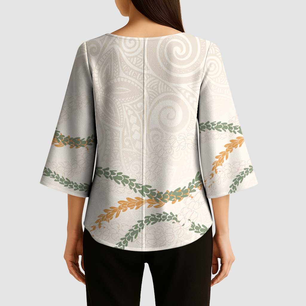 Aloha Lei Mikioi Kimono Sleeve Blouse Beige Polynesian Tribal Tatau Pattern - Polynesian Pride