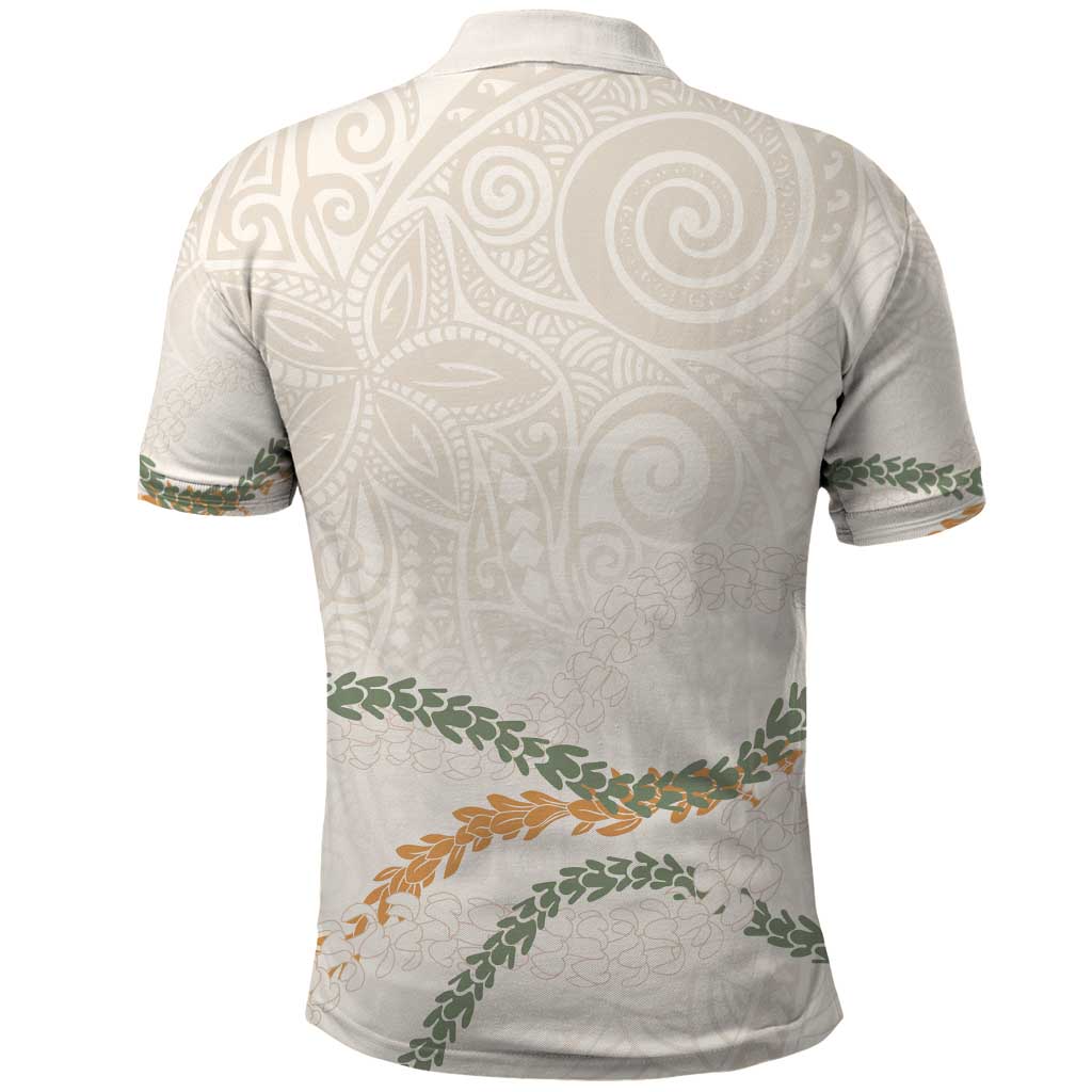 Aloha Lei Mikioi Polo Shirt Beige Polynesian Tribal Tatau Pattern