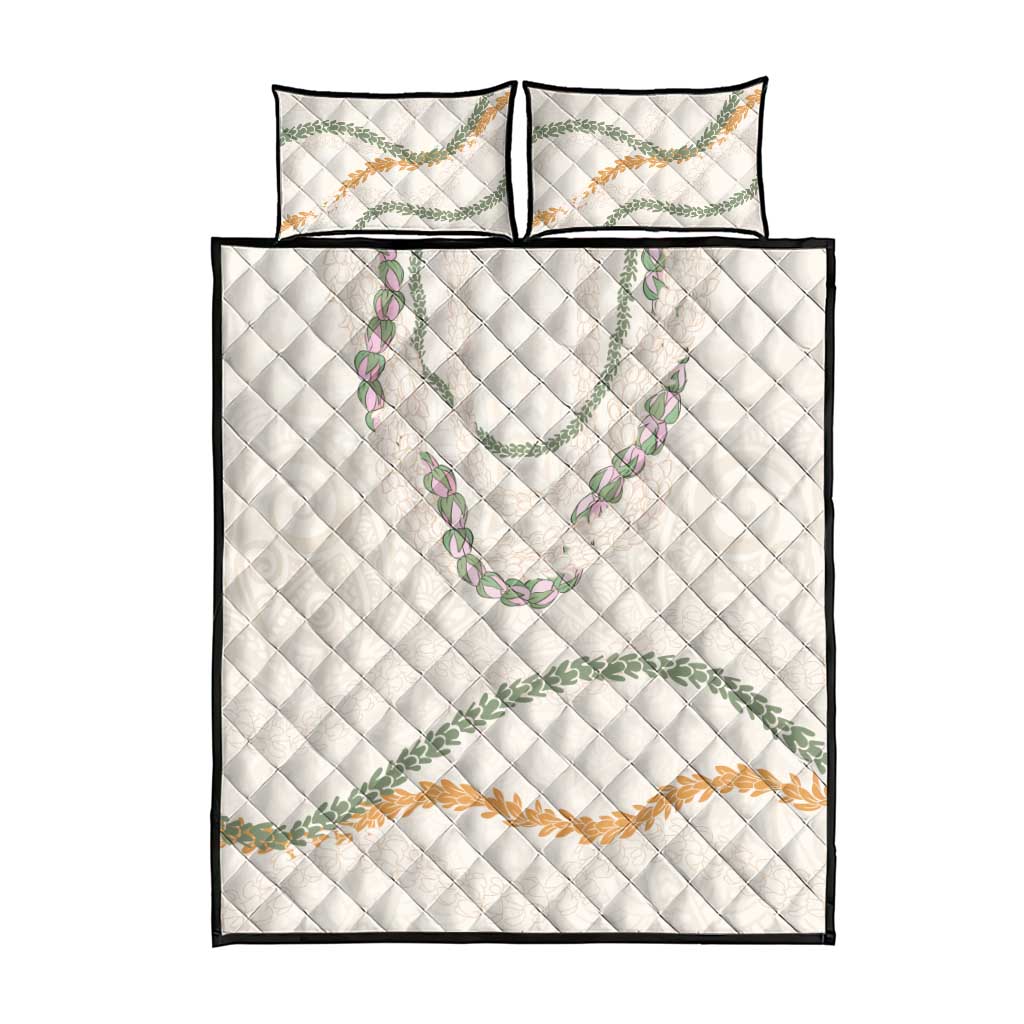 Aloha Lei Mikioi Quilt Bed Set Beige Polynesian Tribal Tatau Pattern