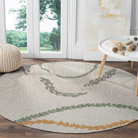 Aloha Lei Mikioi Round Carpet Beige Polynesian Tribal Tatau Pattern