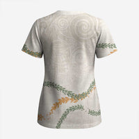 Aloha Lei Mikioi Scrub Top Beige Polynesian Tribal Tatau Pattern - Polynesian Pride