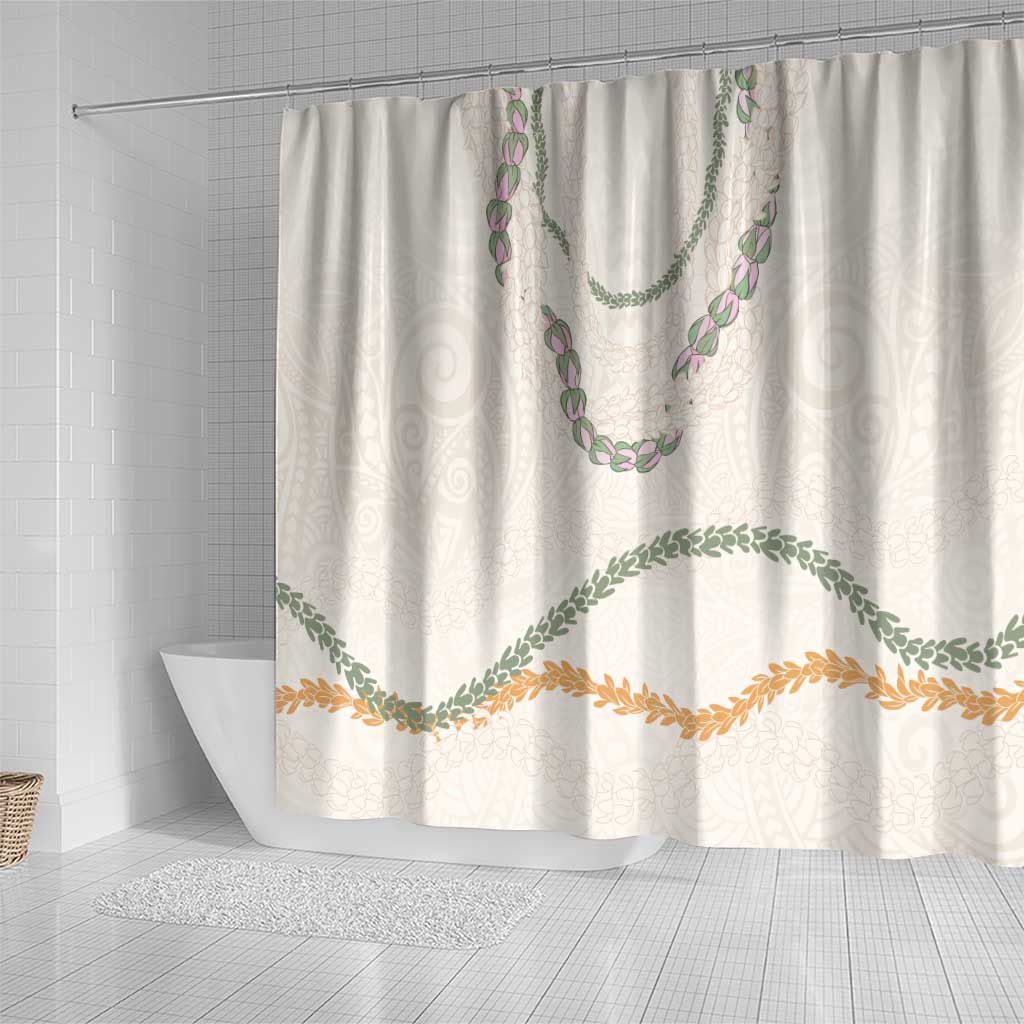Aloha Lei Mikioi Shower Curtain Beige Polynesian Tribal Tatau Pattern