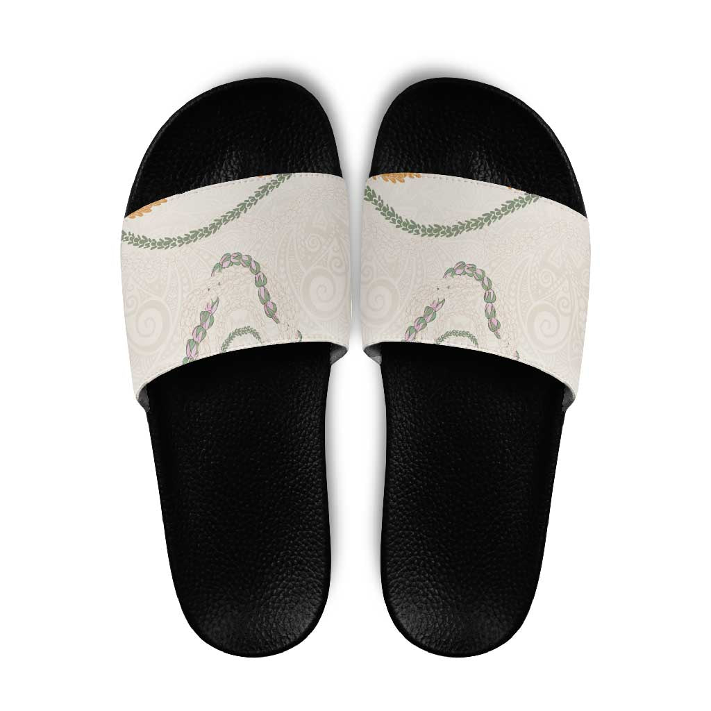 Aloha Lei Mikioi Slide Sandals Beige Polynesian Tribal Tatau Pattern - Polynesian Pride