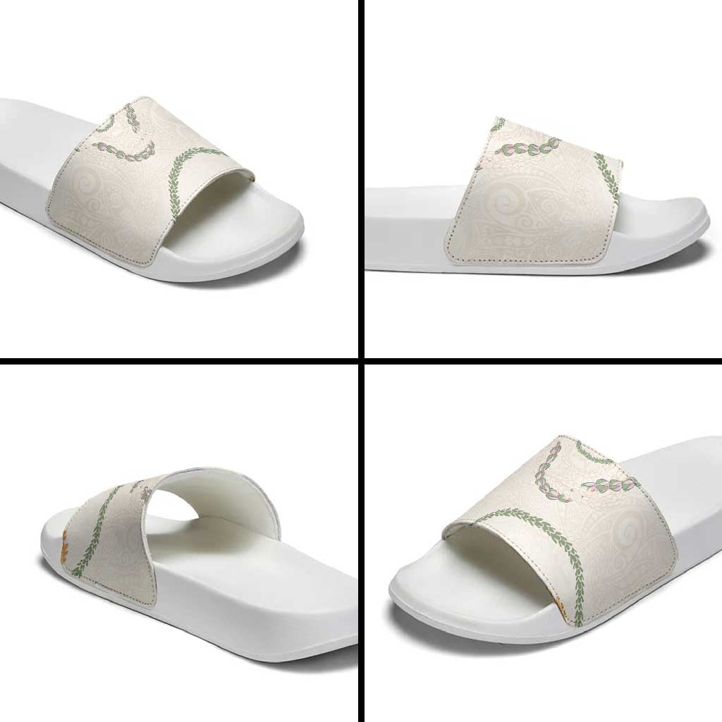 Aloha Lei Mikioi Slide Sandals Beige Polynesian Tribal Tatau Pattern - Polynesian Pride