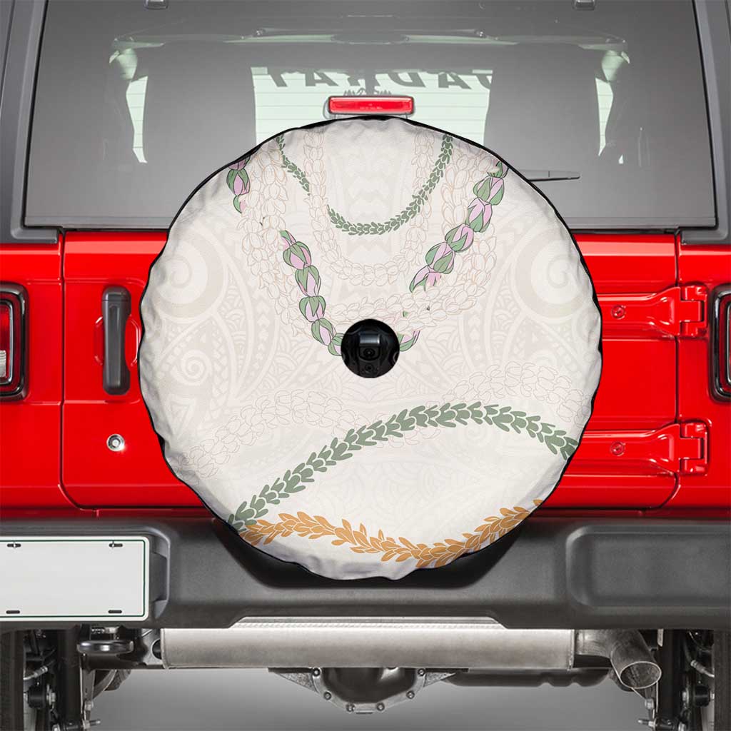 Aloha Lei Mikioi Spare Tire Cover Beige Polynesian Tribal Tatau Pattern