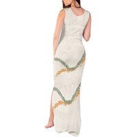 Aloha Lei Mikioi Tank Maxi Dress Beige Polynesian Tribal Tatau Pattern