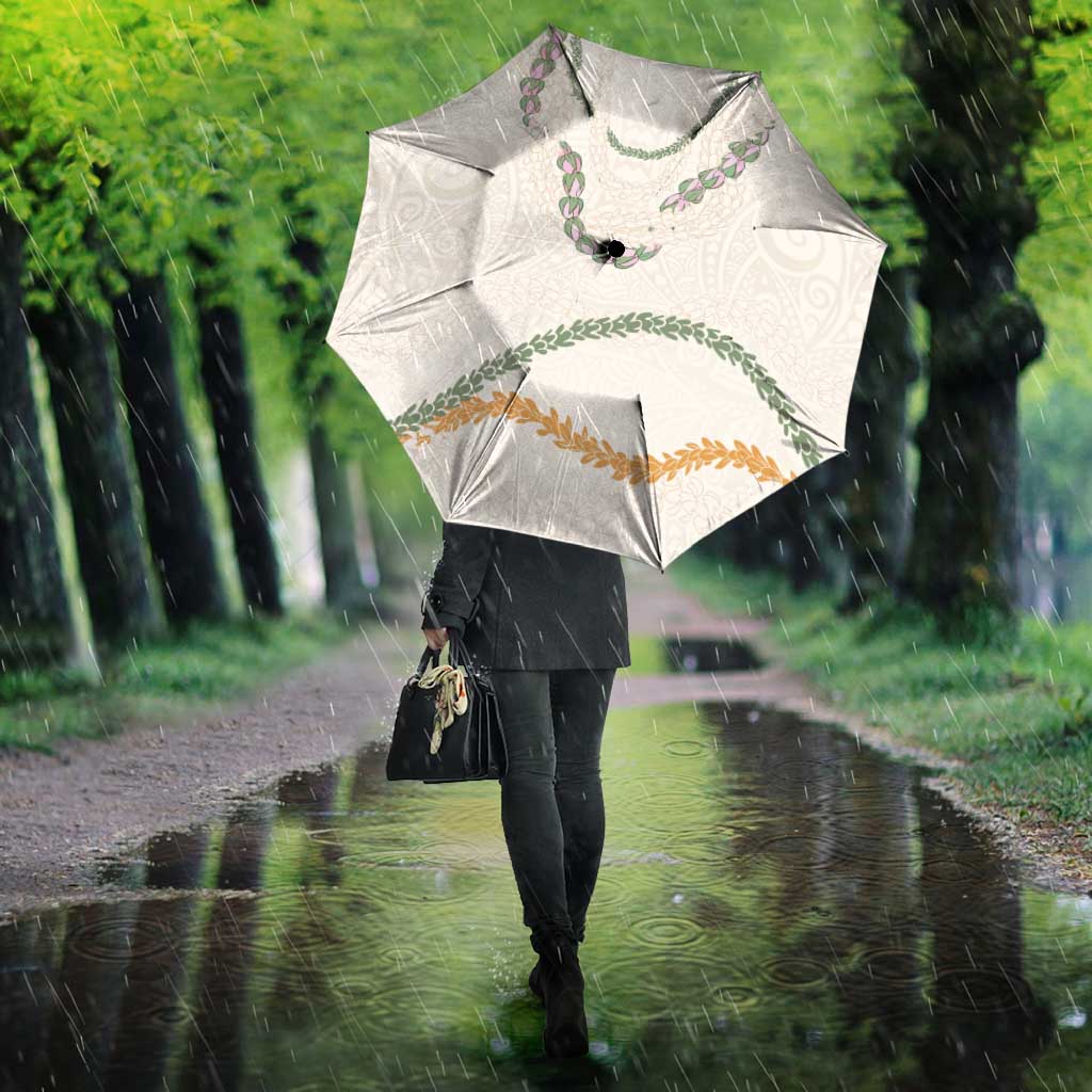 Aloha Lei Mikioi Umbrella Beige Polynesian Tribal Tatau Pattern - Polynesian Pride