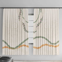 Aloha Lei Mikioi Window Curtain Beige Polynesian Tribal Tatau Pattern