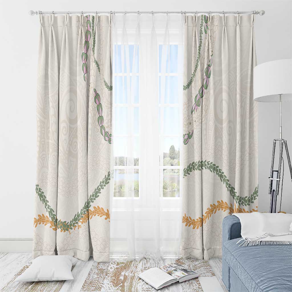 Aloha Lei Mikioi Window Curtain Beige Polynesian Tribal Tatau Pattern