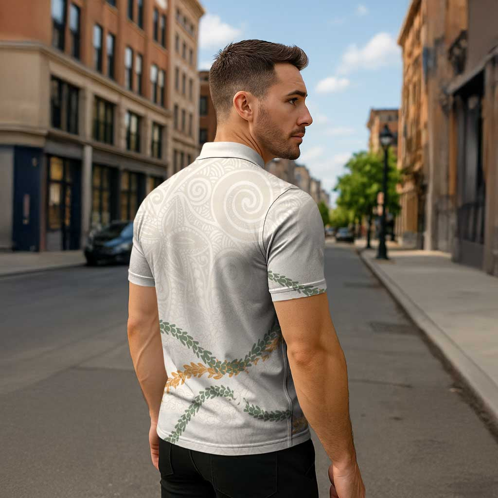 Aloha Lei Mikioi Zipper Polo Shirt Beige Polynesian Tribal Tatau Pattern - Polynesian Pride