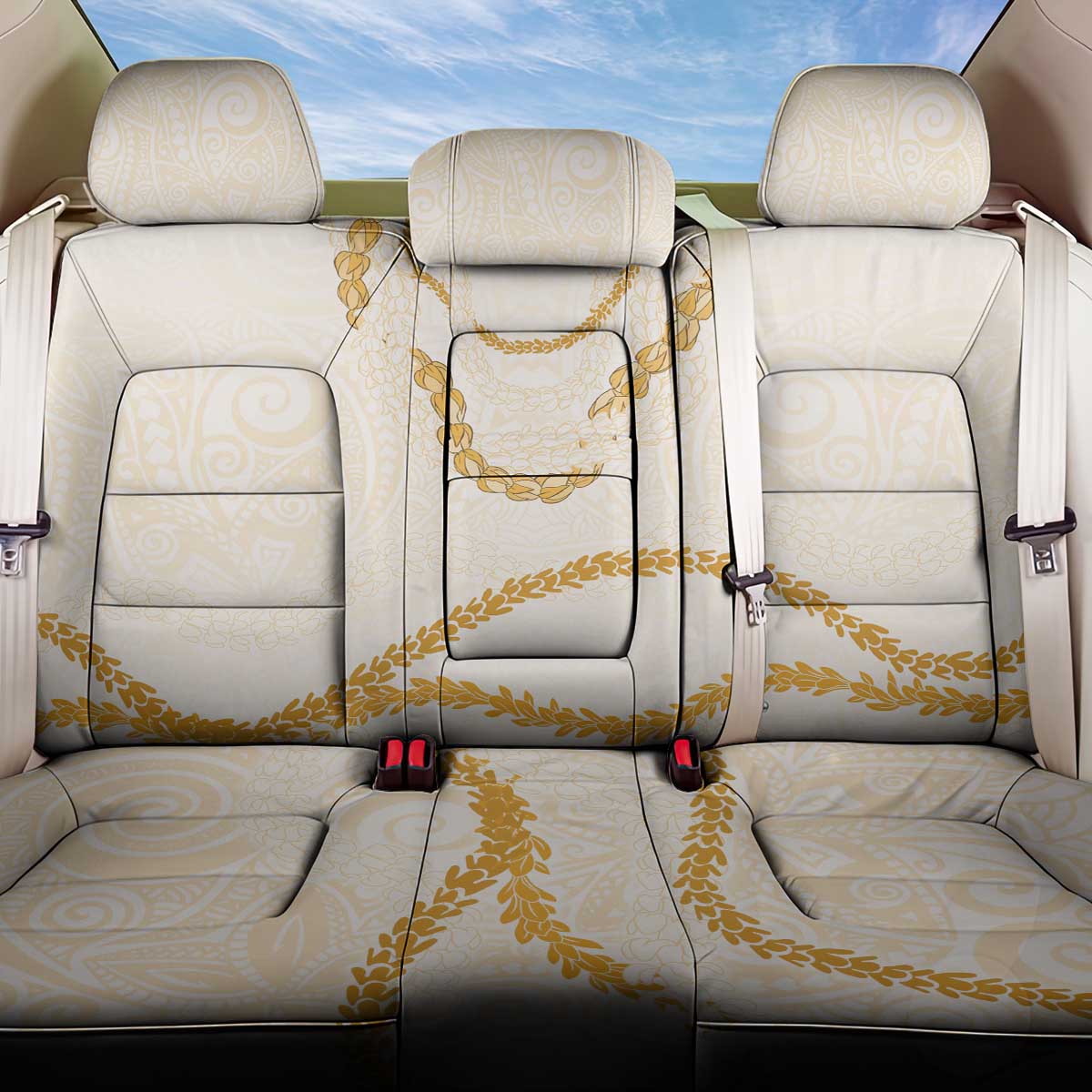 Aloha Lei Mikioi Back Car Seat Cover Gold Polynesian Tribal Tatau Pattern