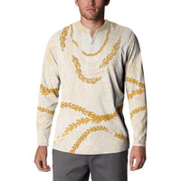 Aloha Lei Mikioi Button Sweatshirt Gold Polynesian Tribal Tatau Pattern